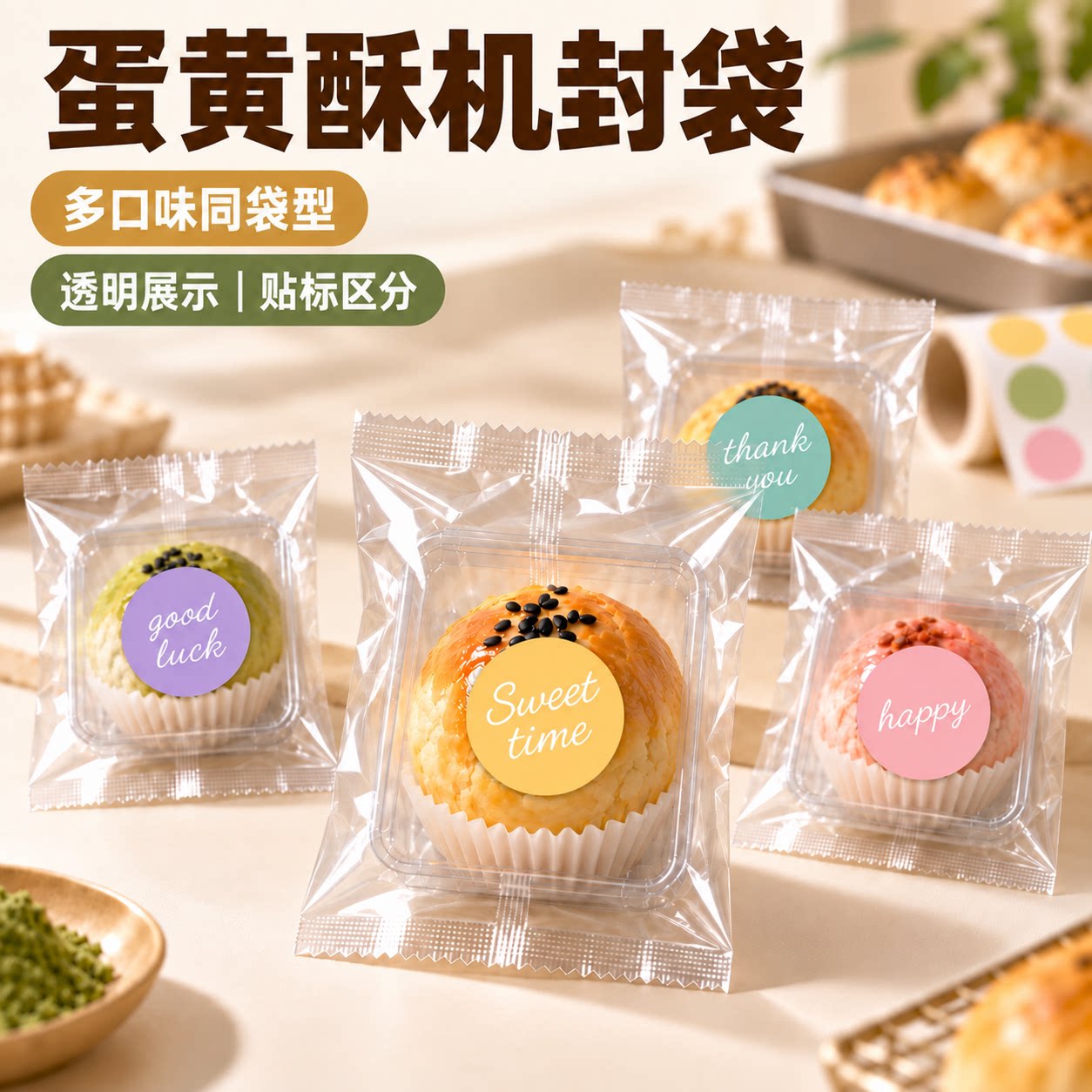 蛋黄酥单独包装袋专用透明食品级机封加厚独立打包配底托内托