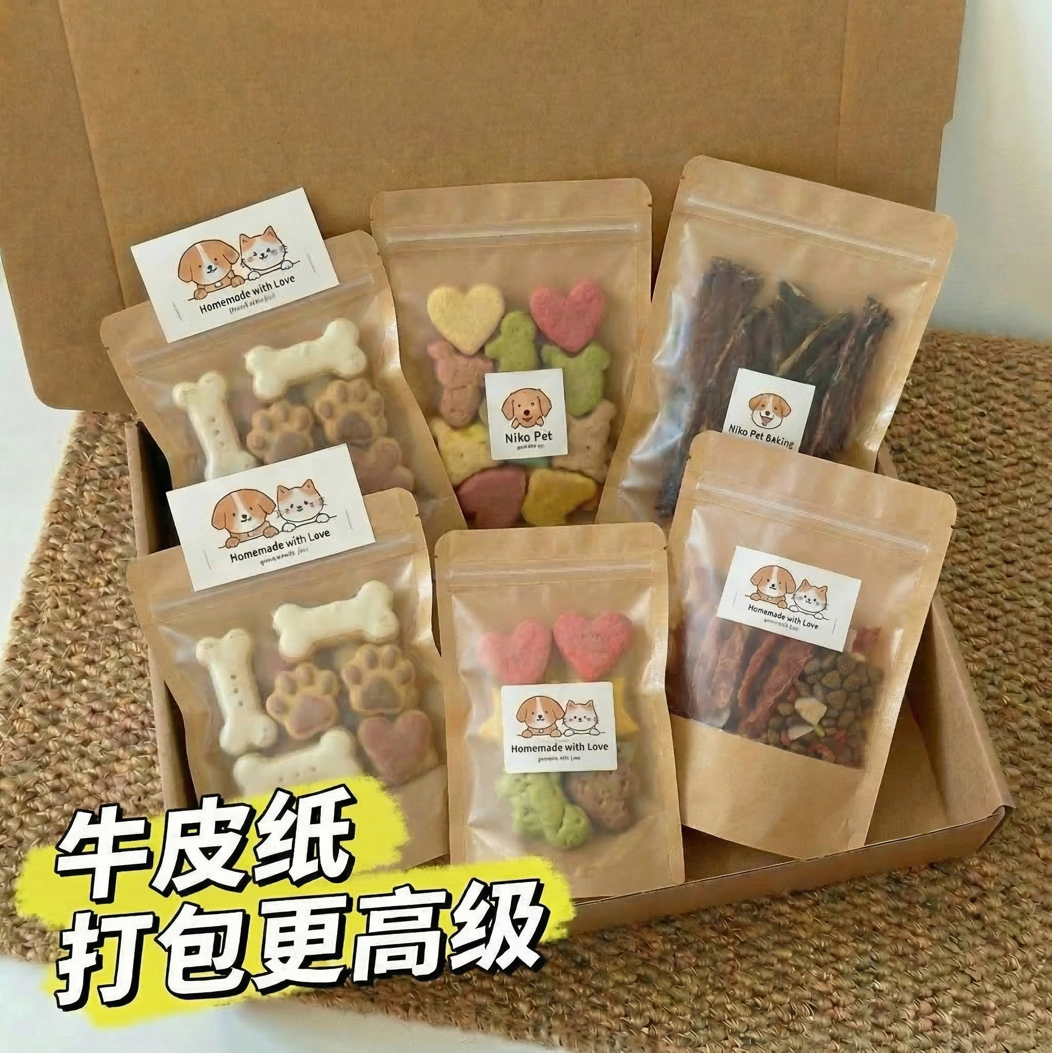 新款宠物零食包装袋自封牛皮纸密封打包袋食品级猫狗粮摆摊商用