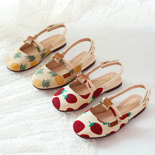 新款 女童凉鞋 2023夏季 网红草莓公主鞋 软底中大童包头儿童凉鞋 时尚
