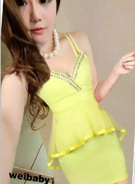 时尚气质性感夜店女装修身显瘦包臀V领吊带荷叶燕尾紧身连衣裙