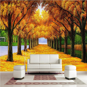 大型壁画黄金满地大树八骏图玄关客厅大厅沙发卧室电视背景墙壁纸