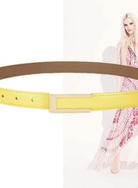 浅黄色牛皮装饰腰带呢子大衣牛仔裤风衣羽绒服配饰女2.4厘米皮带