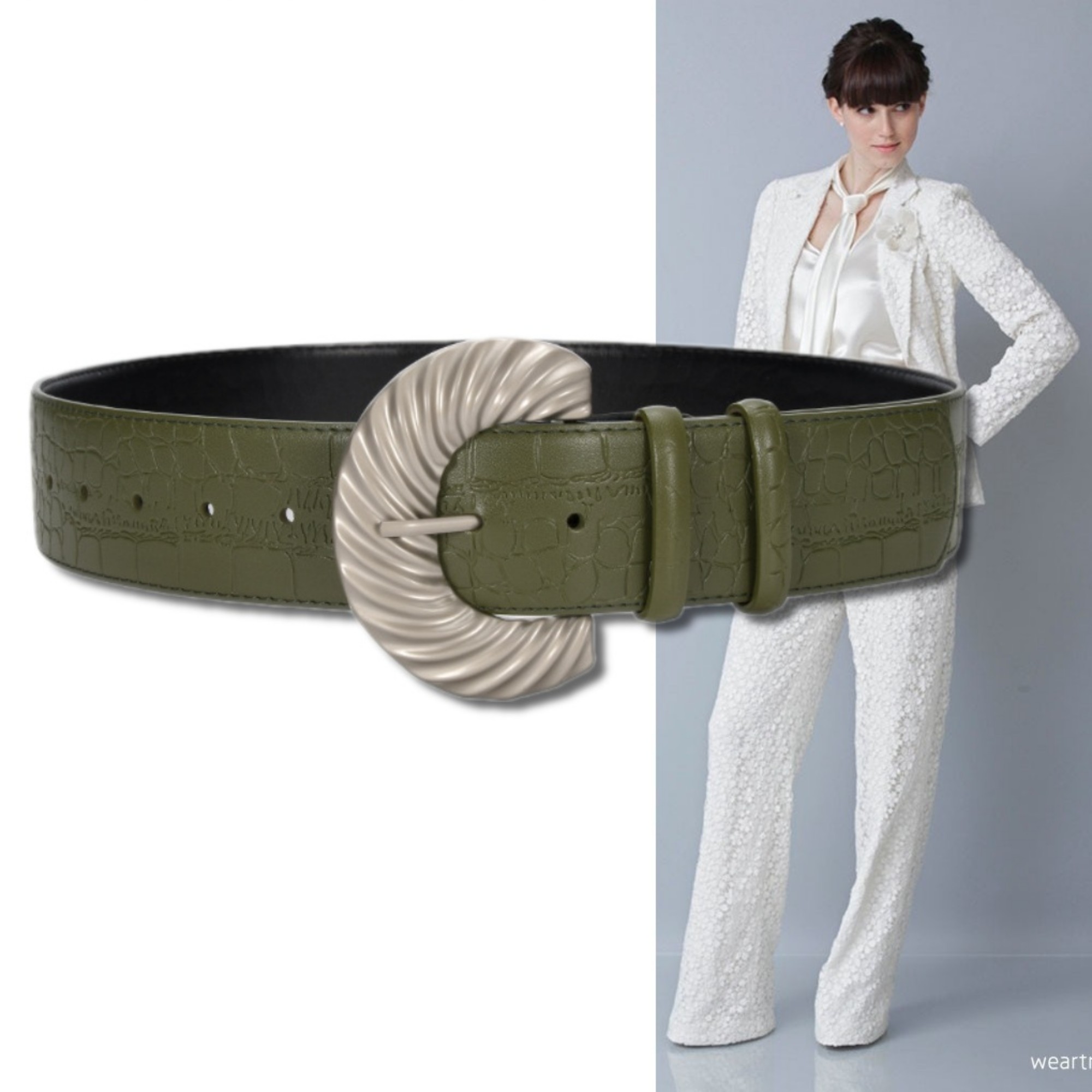 菜绿色5厘米装饰宽腰带大气女棉服羽绒服大衣毛衣马甲裙腰封皮带