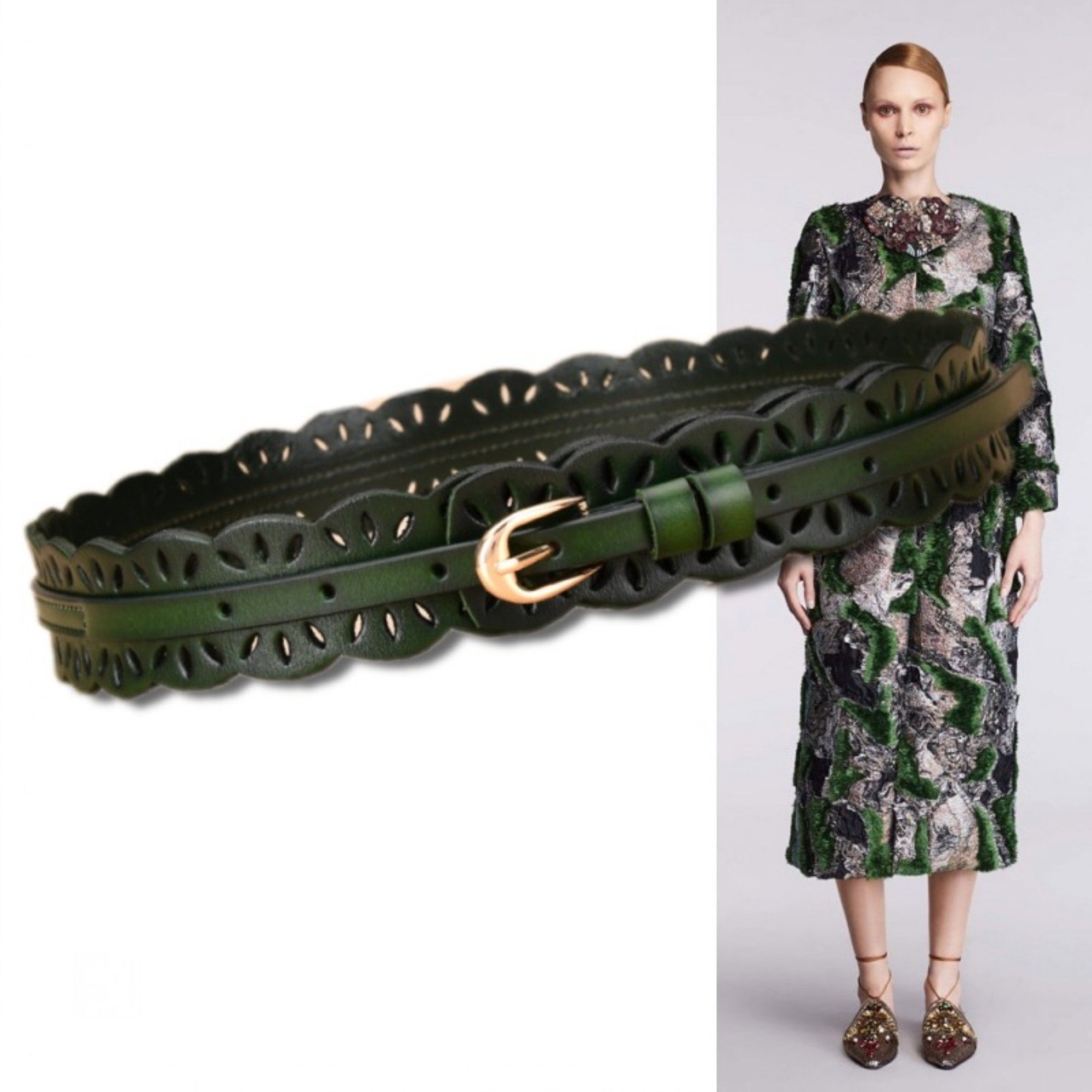 墨绿色3.8厘米装饰宽腰带