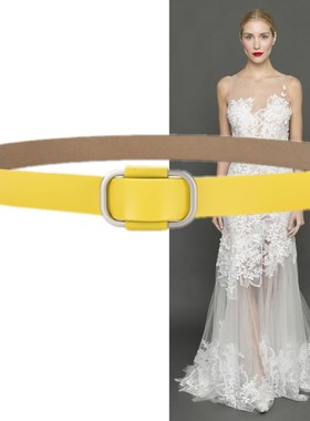 黄色牛皮装饰腰带韩版女棉服风衣上衣牛仔裤裙子配饰2.3厘米皮带