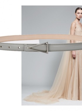 灰色牛皮装饰腰带风衣毛衣西装长裤裙子配饰女1.9厘米小皮带显瘦