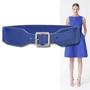 宝蓝色3.8厘米宽腰带女百搭大衣棉袄羽绒服配饰松紧束腰腰封皮带