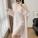 睡袍睡裙 带胸垫长袖 2025年新款 纯色仿醋酸纯欲风性感睡衣女薄款