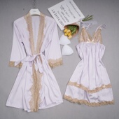 2024新款 纯欲风带胸垫吊带睡裙家居 性感蕾吊带睡袍女春秋冰丝薄款