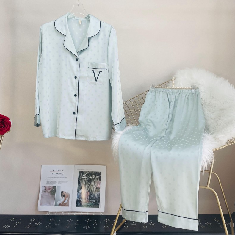 女士冰丝长袖睡衣套装
