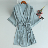 女士睡袍单件薄款 冰仿真丝绸浴袍睡衣蕾丝诱惑性感家居服伴娘服