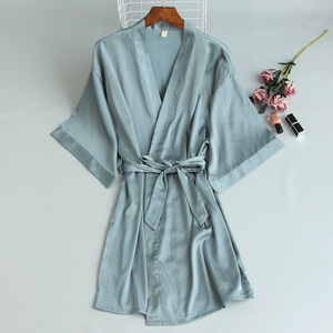 女士睡袍单件薄款冰仿真丝绸浴袍睡衣蕾丝诱惑性感家居服伴娘服