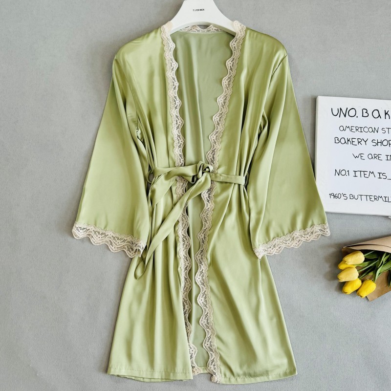 2024年新品睡袍女性感睡衣诱惑仿真丝睡裙系带浴袍春夏秋单件外袍