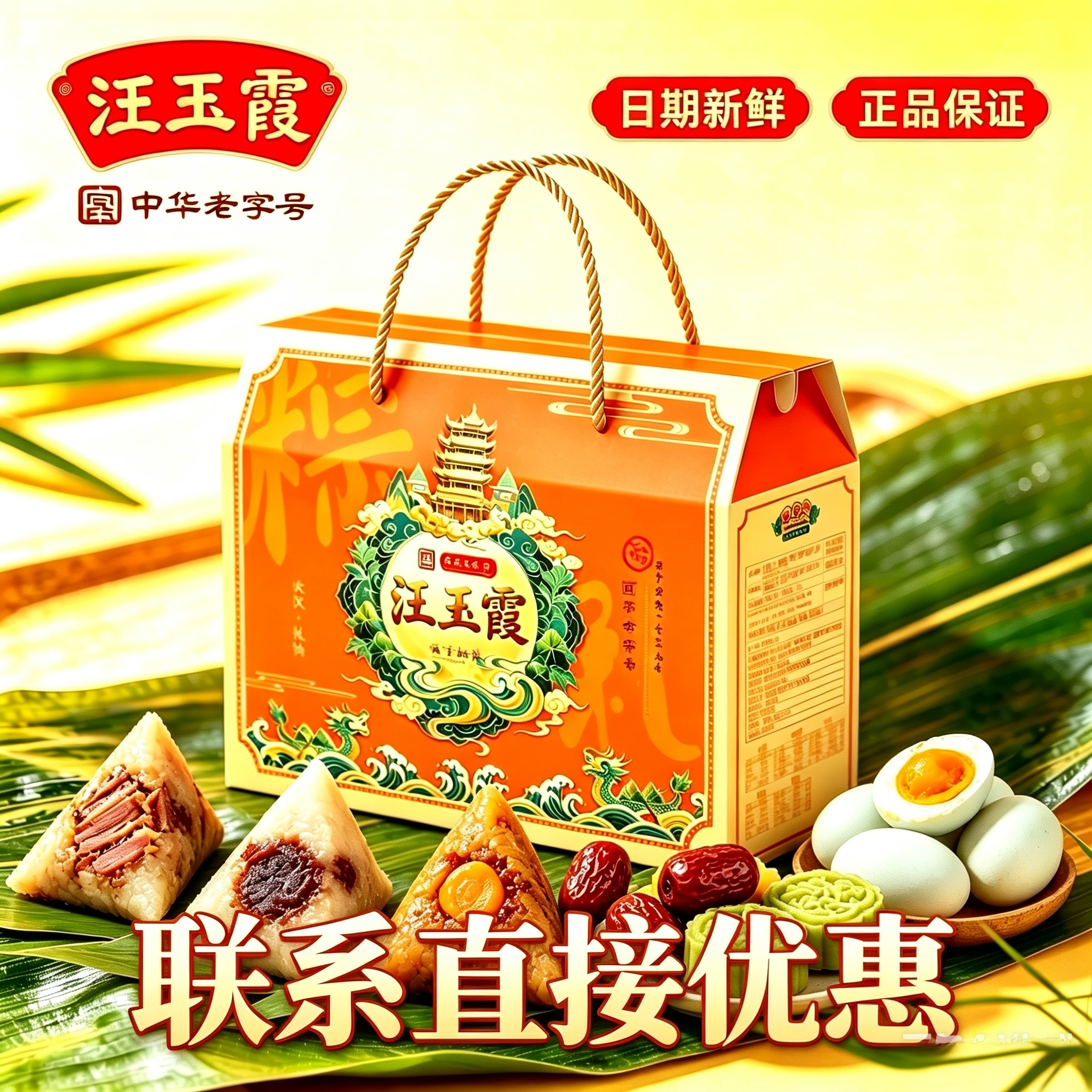 端午节团购批发粽子礼盒汪玉霞中华老字号湖北武汉真空袋装绿豆糕