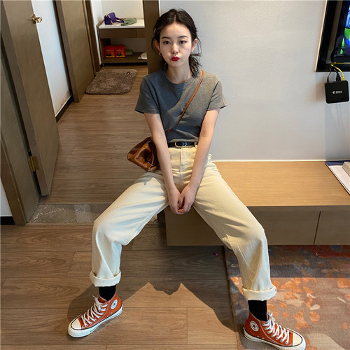 灰色修身小个子上衣女纯棉短袖衫