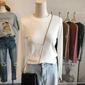 白色圆领长袖 正肩内搭打底衫 女秋2025新款 t恤小众独特别致上衣女