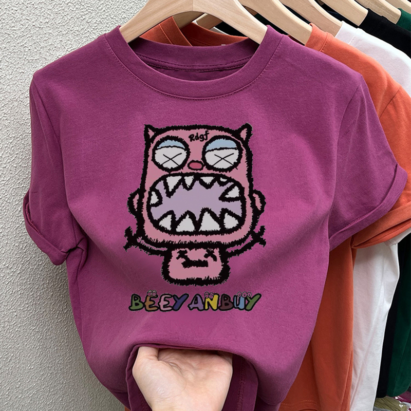 树莓色正肩短袖t恤女纯棉2024夏