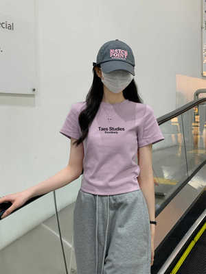 夏上衣修身纯棉t恤女正肩小个子