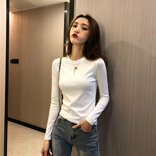 白色棉质圆领百搭长袖T恤女2026早秋韩系ins简约别致打底衫上衣服