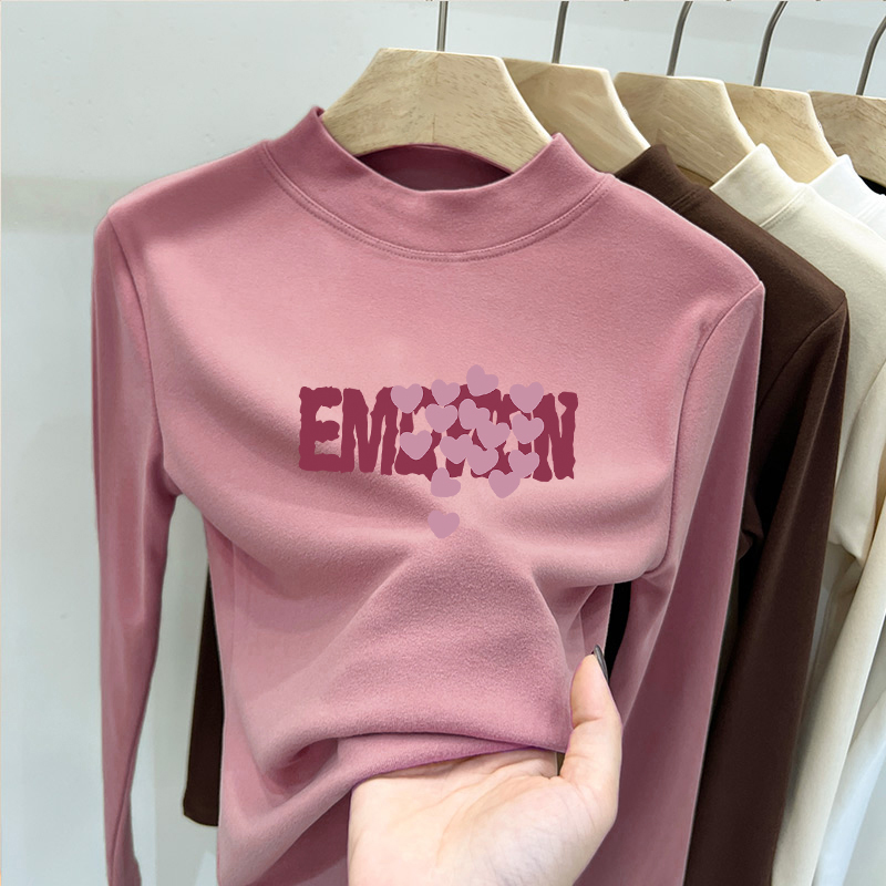 德绒半高圆领双面磨毛打底衫女