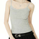 纯欲辣妹灰色无胸垫蕾丝小吊带背心衫 美背内搭抹胸纯棉上衣 女夏季