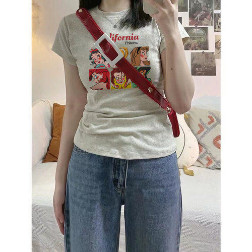 正肩短袖修身不灵不灵纯棉上衣女