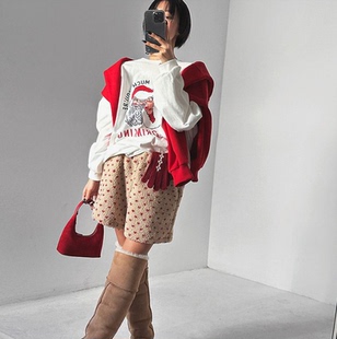 宽松中长款 Cmy 圣诞老人图案印染款 女装 T恤 korea韩国代购