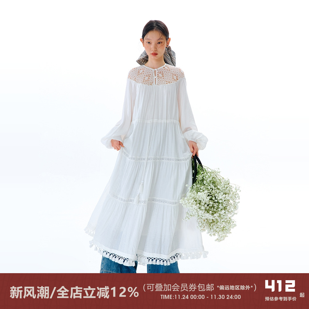 有耳uare原创镂空花边拼接连衣裙