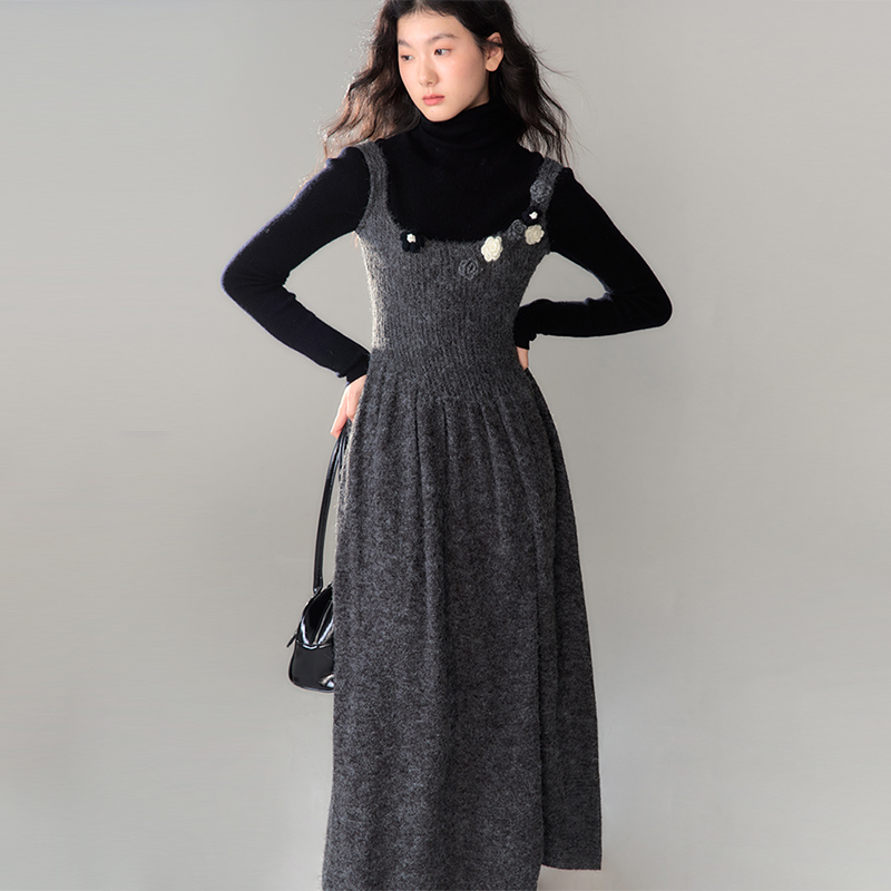 有耳uare手钩花背心裙针织连衣裙