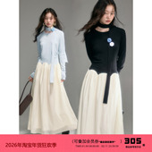 可拆卸飘带手钩花针织拼接长袖 有耳uare原创设计 伯德小姐 连衣裙