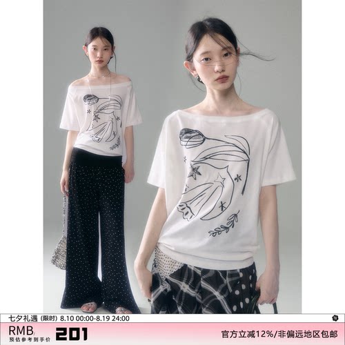 有耳uare飞鸟郁金香印花短袖T恤