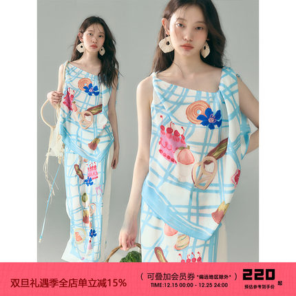 有耳uare x膨胀面包 一起野餐嘛 格子面包印花缎面上衣半身裙套装