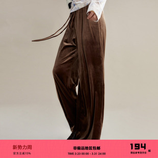 休闲裤 浓郁复古松紧绑带阔腿丝绒长裤 古堡天鹅 有耳uare小众设计