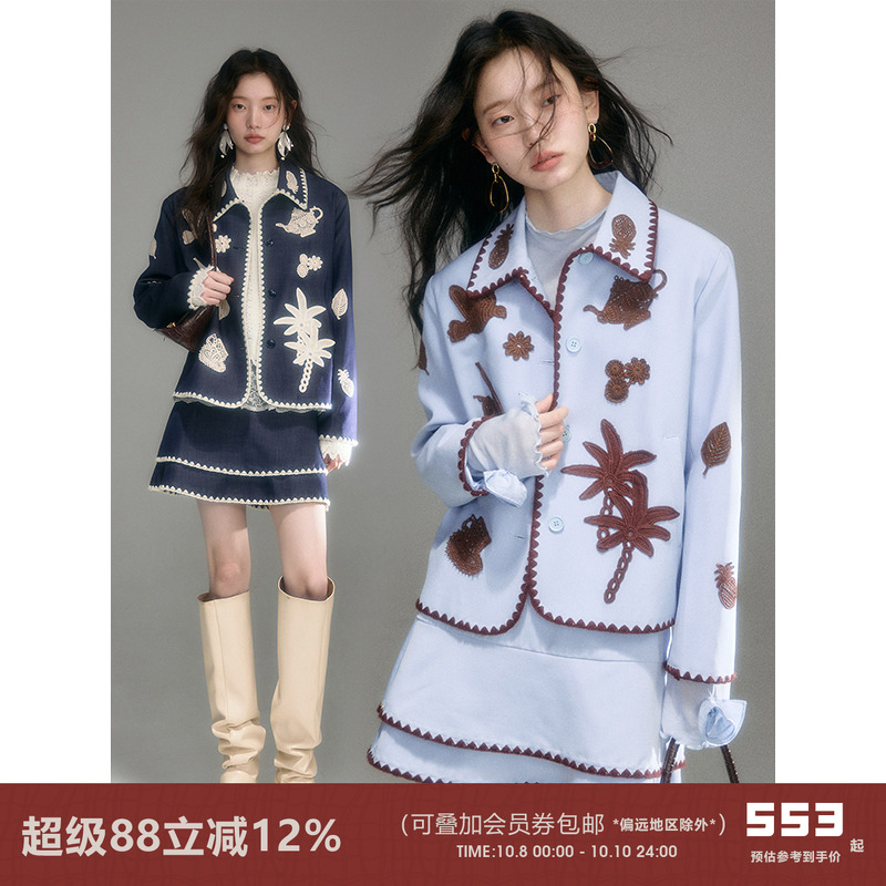有耳uare钩花绣花西装夹克外套