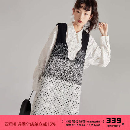 有耳uare原创设计 冷静万人迷 叠穿针织马甲背心毛衣连衣裙中长款