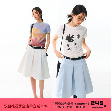 有耳uare小众设计 斯文学院风 A字对称压褶中裙百褶裙半身裙
