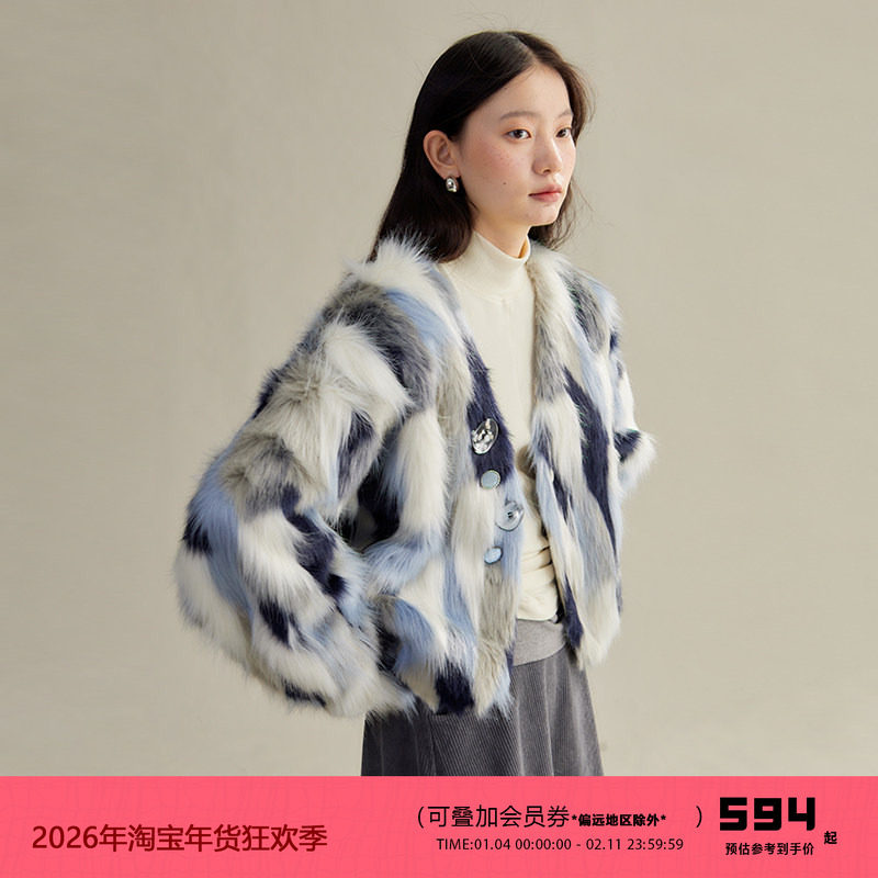 有耳uare原创设计 旷野蔷薇 撞色环保皮草千金宽松短款毛茸茸外套,女装/女士精品,短外套,淘宝优惠券,粉丝福利购,淘宝优惠卷