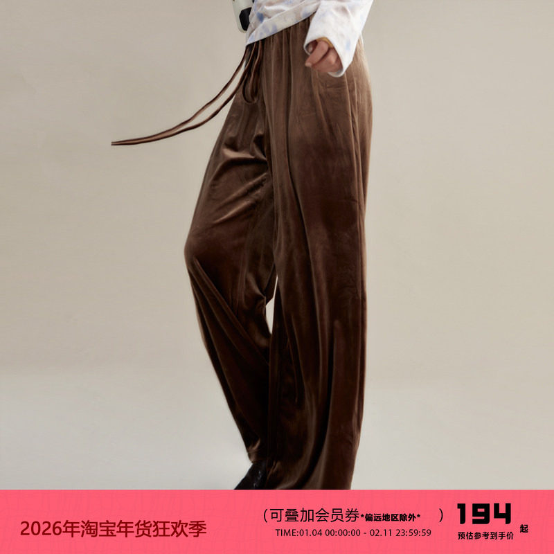 有耳uare小众设计 古堡天鹅 浓郁复古松紧绑带阔腿丝绒长裤休闲裤,女装/女士精品,休闲裤,淘宝优惠券,粉丝福利购,淘宝优惠卷