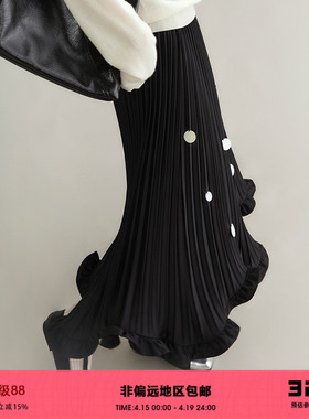 有耳uare原创设计 跳舞的裙摆 复古压褶花瓣裙摆亮片波点半身裙