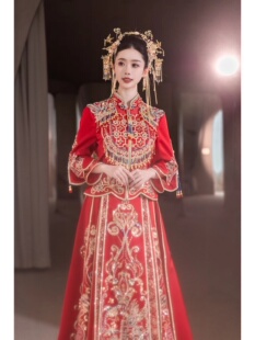 出租倒叙正版夏季新娘红色秀禾服高定串珠手工嫁衣超仙美马来褂