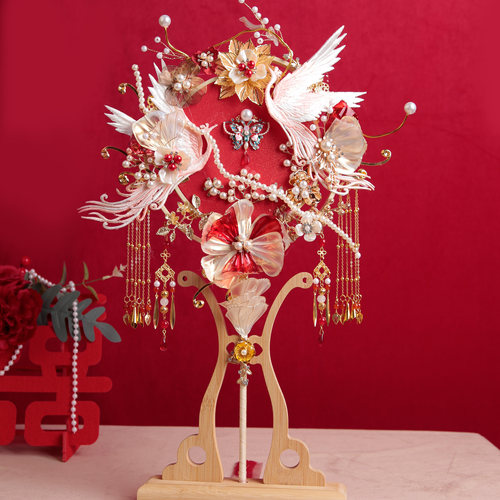 雪亭坊喜扇香槟凤求凰团扇新娘结婚DIY材料包中式龙凤褂手捧花diy