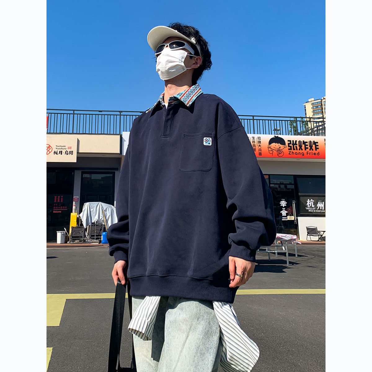 秋季2025新款复古翻领卫衣男生潮流情侣宽松休闲百搭时尚上衣外套