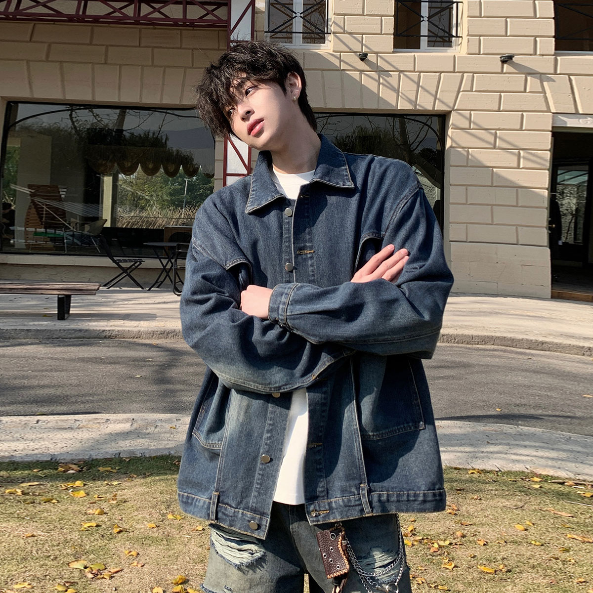 春装新款2025超火休闲牛仔外套男生潮流春秋款宽松帅气学生夹克衫