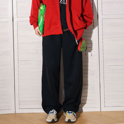 青港的风秋季裤子男春秋款bf慵懒风潮流长裤宽松直筒休闲运动卫裤