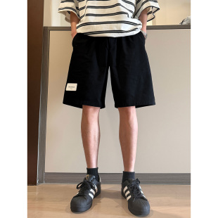 简约百搭直筒黑色休闲五分裤 2026夏季 潮流宽松学生情侣款 男士 短裤