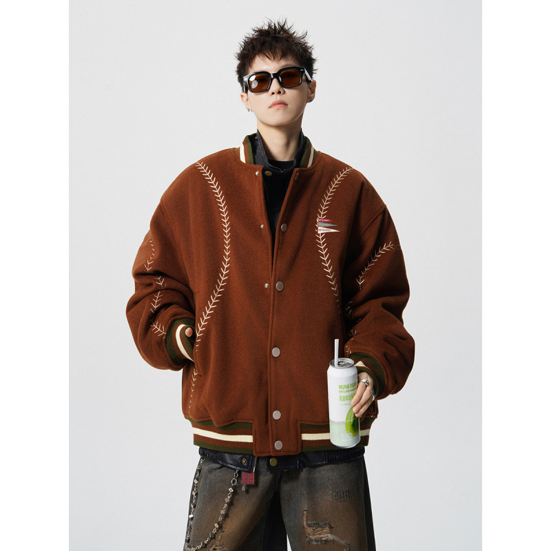 冬季美式潮牌加厚夹棉棒球服外套男士潮流宽松情侣学生秋冬款夹克