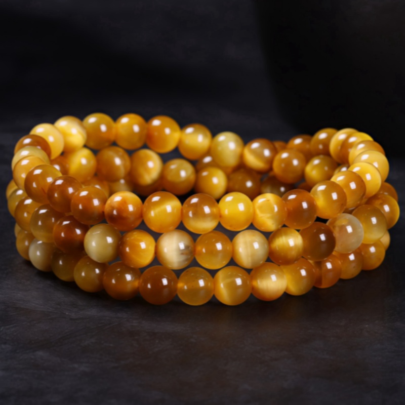 天然金虎眼3圈手串黄虎眼石手链