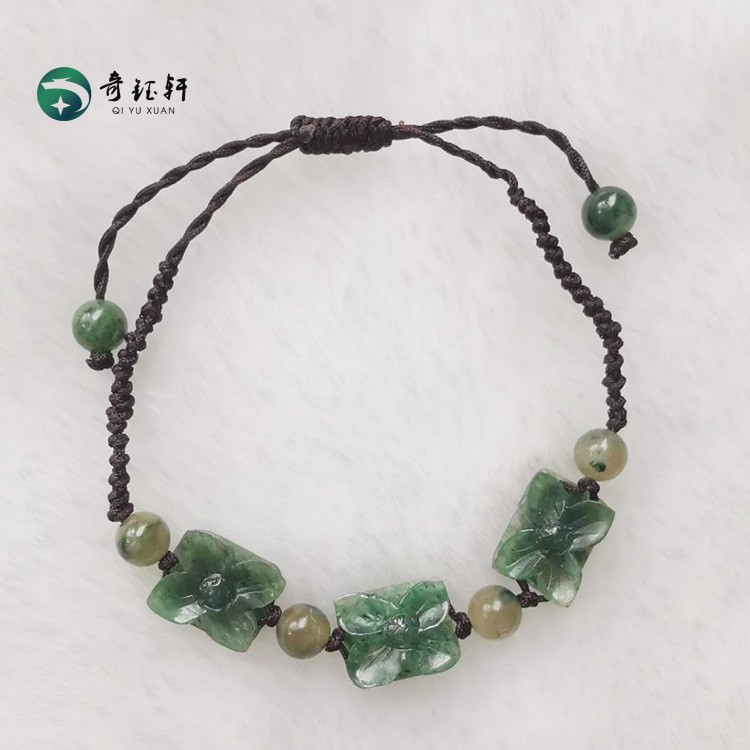 【奇钰轩】南阳独山玉 天然天蓝独山玉四叶草手链女款手工编织