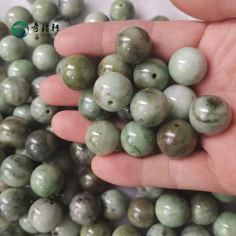 【奇钰轩】独山玉珠子 天然独山玉圆珠散珠15mm手串手链佛珠配饰