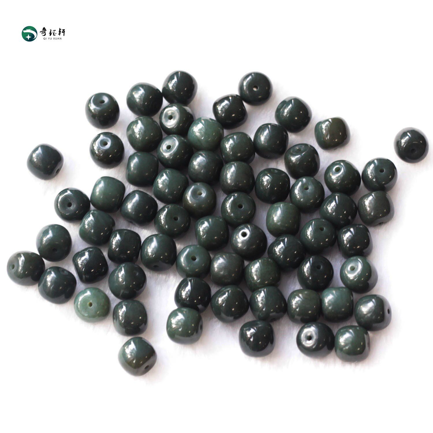奇钰轩 天然和田玉黑青玉老型珠桶珠散珠单珠手串手链DIY手工配件